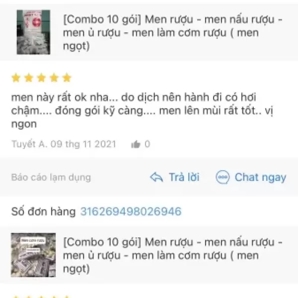 Hình ảnh sản phẩm [10 gói] Men ngọt làm cơm rượu, men ủ rượu nếp cẩm/nếp than, men bánh bò