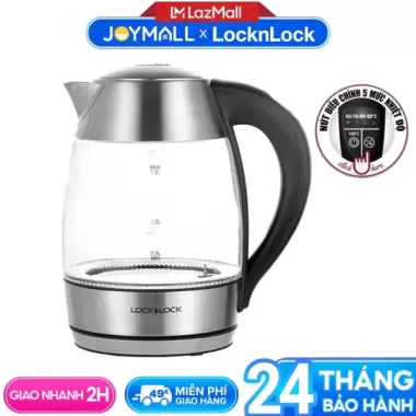 Ấm đun siêu tốc Lock&Lock EJK341  1.8 lít - Hàng chính hãng, thủy tinh chịu nhiệt cao cấp, đèn thay đổi theo nhiệt độ - JoyMall