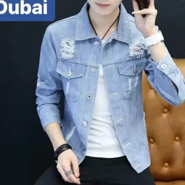 Hình ảnh sản phẩm ÁO KHOÁC JEAN NAM CHẤT BÒ XANH NHẠT HÀN QUỐC CHẤT MEN NGẦU VIP DB-88 - DUBAI FASHION