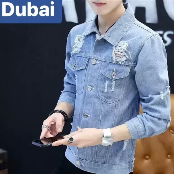 Hình ảnh sản phẩm ÁO KHOÁC JEAN NAM CHẤT BÒ XANH NHẠT HÀN QUỐC CHẤT MEN NGẦU VIP DB-88 - DUBAI FASHION