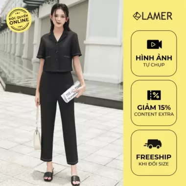 Áo Sơ Mi Nữ Dáng Croptop Cổ 2 Ve, Phối Quần Công Sở Ống Côn LAMER O64K24Q004, O65D24Q005