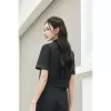 Áo Sơ Mi Nữ Dáng Croptop Cổ 2 Ve, Phối Quần Công Sở Ống Côn LAMER O64K24Q004, O65D24Q005 6