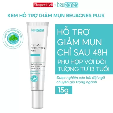 Kem giảm mụn nhanh 24h BEUACNES PLUS mụn trứng cá, chiết xuất rau má, hỗ trợ mờ thâm mụn 15g 1