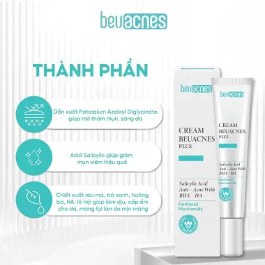 Kem giảm mụn nhanh 24h BEUACNES PLUS mụn trứng cá, chiết xuất rau má, hỗ trợ mờ thâm mụn 15g 6