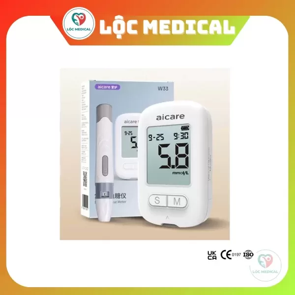 Hình ảnh sản phẩm Máy Đo Đường Huyết ACCU Chính Hãng AICARE W33 + 50 que + 50 kim ( có thể chỉnh đơn vị mg/dL - mmol/L )