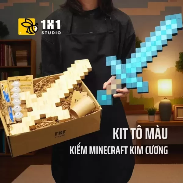 Hình ảnh sản phẩm Mô Hình Gỗ Kiếm Minecraft (Kim Cương, Nether) | Tô Sẵn &amp; KIT Tự Tô Màu