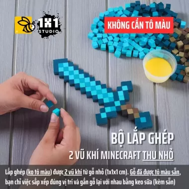 Mô Hình Gỗ Kiếm Minecraft (Kim Cương, Nether) | Tô Sẵn & KIT Tự Tô Màu