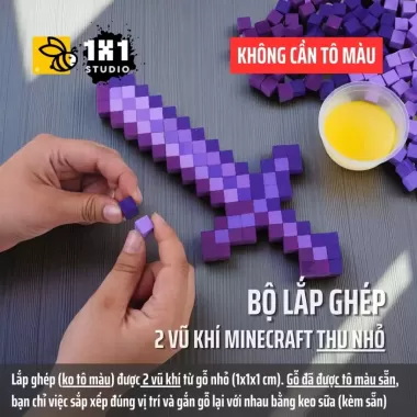 Mô Hình Gỗ Kiếm Minecraft (Kim Cương, Nether) | Tô Sẵn & KIT Tự Tô Màu