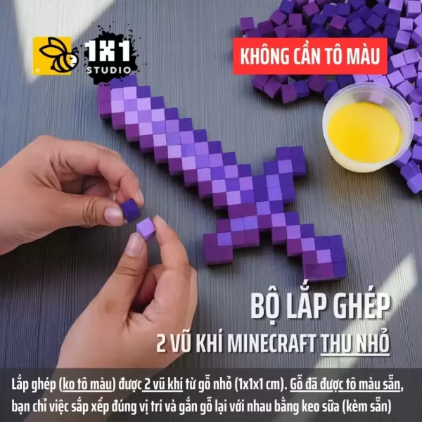 Hình ảnh sản phẩm Mô Hình Gỗ Kiếm Minecraft (Kim Cương, Nether) | Tô Sẵn &amp; KIT Tự Tô Màu