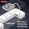 Ổ điện đóng hộp Drapow SK26 5 ổ cắm 2500W, 1 cổng Type C 20W,1 cổng QC 18W, 1 cổng USB-A 12W, Sạc không dây 6