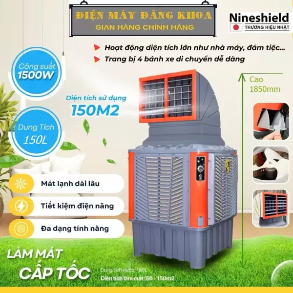 Hình ảnh sản phẩm Quạt Điều Hòa Hơi Nước Công Nghiệp NINESHIELD 130L Quạt Điều Hòa Hơi Nước Công Suất Lớn Bảo Hành 12 Tháng