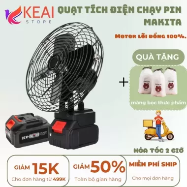 🔥🔥Quạt Tích Điện Pin 10-15 Cell Dùng Liên Tục 4-8H, Quạt Makita Để Bàn 2 Cấp Độ Gió Siêu Mát