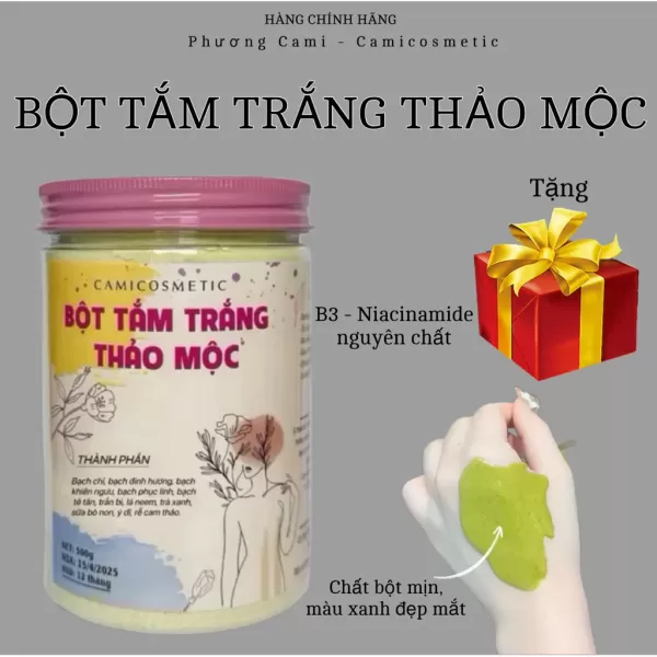 Hình ảnh sản phẩm [TẶNG 10G BỘT TINH CHẤT NIACINAMIDE] BỘT TẮM TRẮNG THẢO MỘC 500G,CAMICOSMETIC