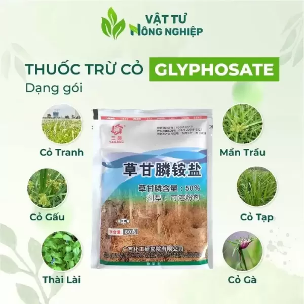 Hình ảnh sản phẩm [VUA DIỆT CỎ GIÀ] Thuốc Diệt Cỏ Glyphosate gói80g Diệt Sạch Các Loại Cỏ