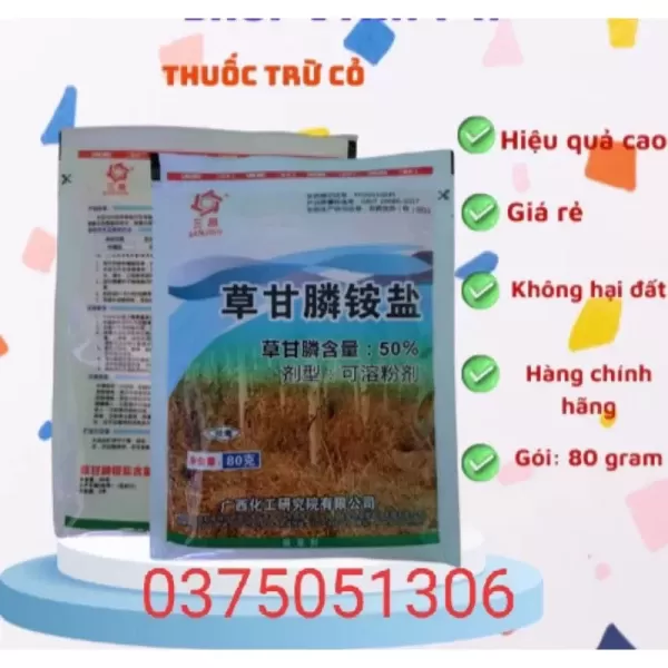 Hình ảnh sản phẩm [VUA DIỆT CỎ GIÀ] Thuốc Diệt Cỏ Glyphosate gói80g Diệt Sạch Các Loại Cỏ
