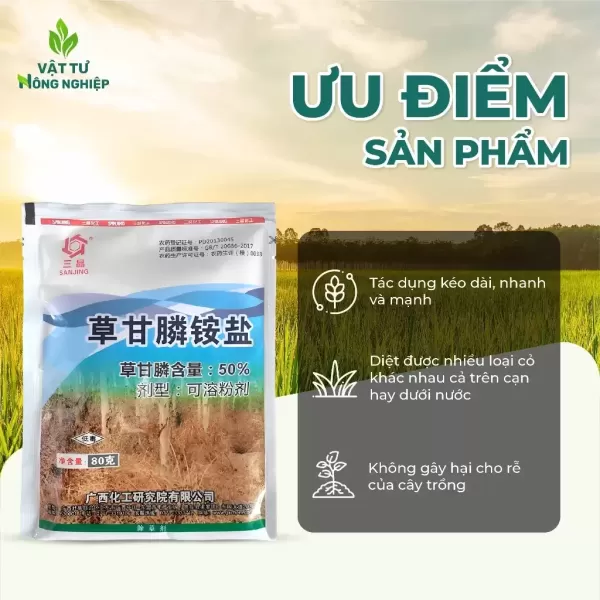 Hình ảnh sản phẩm [VUA DIỆT CỎ GIÀ] Thuốc Diệt Cỏ Glyphosate gói80g Diệt Sạch Các Loại Cỏ