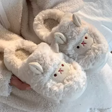 ?1.15?Dép Cotton Cừu Nhỏ Dễ Thương Nữ Thu Đông Túi Gót Chân Chống Trơn Trượt Dép Lông 3
