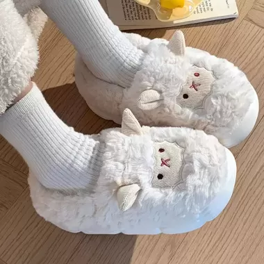 ?1.15?Dép Cotton Cừu Nhỏ Dễ Thương Nữ Thu Đông Túi Gót Chân Chống Trơn Trượt Dép Lông 5