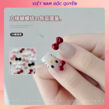 50 cà vạt nơ 3D hỗn hợp, cà vạt nơ đỏ rượu vang mèo, cà vạt, trang sức nhựa móng tay, trang trí móng tay kim cương bán buôn 1