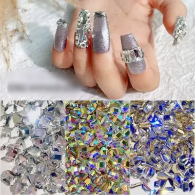 AB Flatback Glass Nail Art Thạch Nhiều Hình Dạng Đá Quý Kim Cương Hỗn Hợp Xanh Da Trời Đá Pha Lê Tím Để Trang Trí Móng Tay Tự Làm 1