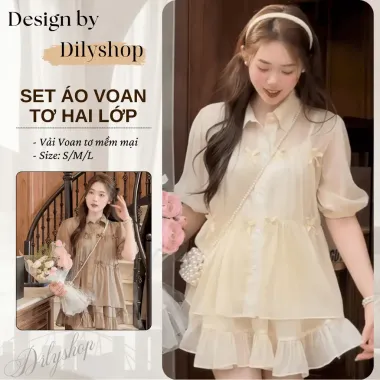 Áo Babydoll Cổ Nơ + Chân Váy Hàn Quốc Giá Rẻ Chỉ 139k - Set Outfit Nữ Xinh