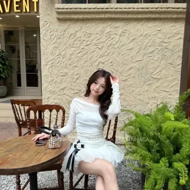 Áo Lệch Vai Nữ Vải Thun Chun Eo + Chân Váy Bí Xoè Đẹp Alice Set Tiệm Nhà Cá Giảm 175k 5