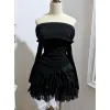 Áo Len Giấy Trễ Vai Rúm Eo Vạt Chéo Voan Siêu Cute Mix Chân Váy Ngắn Giá Rẻ 169k 3