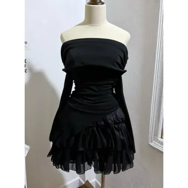 Áo Len Giấy Trễ Vai Rúm Eo Vạt Chéo Voan Siêu Cute Mix Chân Váy Ngắn Giá Rẻ 169k 3