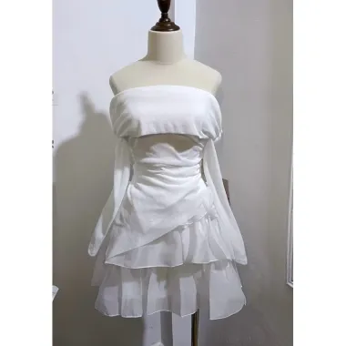 Áo Len Giấy Trễ Vai Rúm Eo Vạt Chéo Voan Siêu Cute Mix Chân Váy Ngắn Giá Rẻ 169k 4