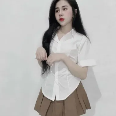 Áo Sơ Mi Ngắn Tay Giả 2 Lớp + Chân Váy Xếp Ly Nữ Mùa Hè 2023 Giá Cực Sốc 213047Đ 3