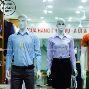 Áo sơ mi nữ công sở Hoàng Đức - Hoàng Phát 7314 tím karo nhí (đồng phục ngân hàng TP Bank - ngân hàng Tiên Phong)