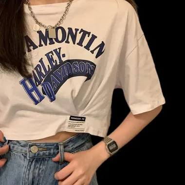 Áo Thun Croptop Harley Davidson Tay Ngắn Chiết Eo Giá CỰC RẺ - Croptop Cá Tính Cho Nữ