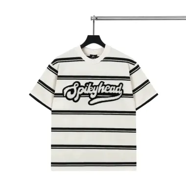 Áo thun nam nữ thêu sọc ngang STRIPES phối chữ thêu xù , áo phông kẻ ngang cotton định lượng độ dày vải 260gsm AP845 3