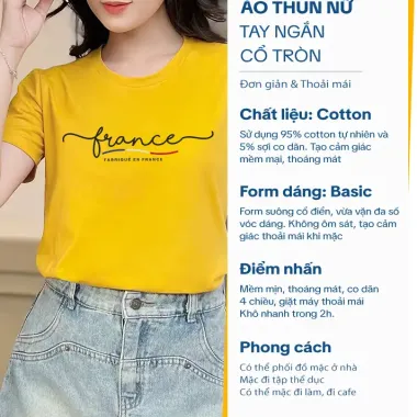 Áo Thun Nữ Vải Borip Cotton 4 Chiều Mềm Mịn In Hình Vàng Giảm Giá 69k