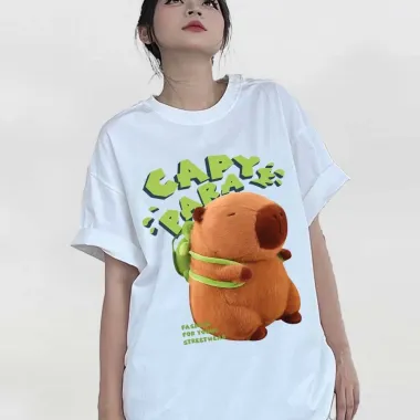 Áo thun oversize CAPYBARA cotton dễ thương giá rẻ chỉ 177k giảm từ 214k