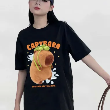 Áo thun oversize CAPYBARA cotton dễ thương giá rẻ chỉ 177k giảm từ 214k