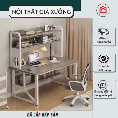 Bàn làm việc kèm 2 tầng thiết kế phong cách hiện đại, bàn học mặt gỗ MDF- nội thất giá xưởng