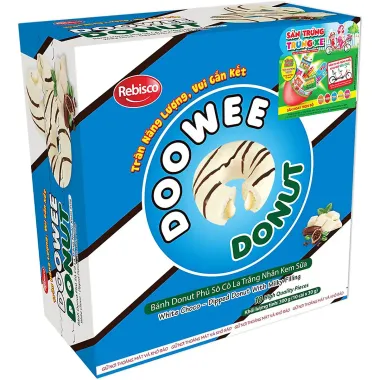 Bánh Donut Doowee Phủ Socola Trắng Nhân Kem Sữa - Giảm Giá 10k, Chỉ 50k/Hộp 10 Chiếc 1
