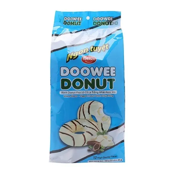 Hình ảnh sản phẩm Bánh Donut Doowee Phủ Socola Trắng Nhân Kem Sữa - Giảm Giá 10k, Chỉ 50k/Hộp 10 Chiếc