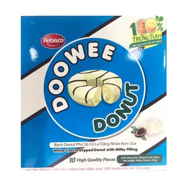 Bánh Donut Doowee Phủ Socola Trắng Nhân Kem Sữa - Giảm Giá 10k, Chỉ 50k/Hộp 10 Chiếc 4