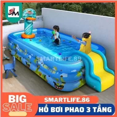 Bể bơi thành cao cho bé 3 tầng hồ phao trẻ em bơm hơi tại nhà chống trượt bền bỉ an toàn cho bé 1