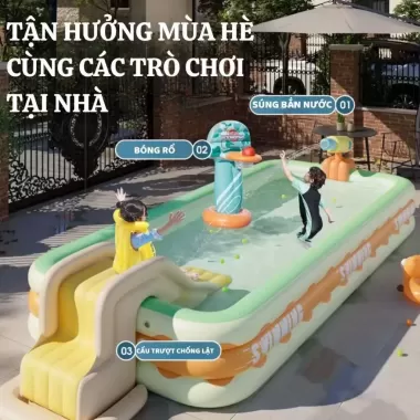 Bể bơi thành cao cho bé 3 tầng hồ phao trẻ em bơm hơi tại nhà chống trượt bền bỉ an toàn cho bé 5