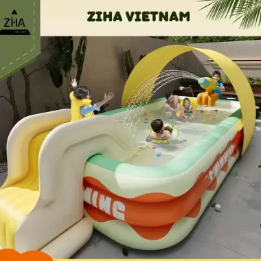 Bể bơi thành cao cho bé 3 tầng hồ phao trẻ em bơm hơi tại nhà chống trượt bền bỉ an toàn cho bé 8