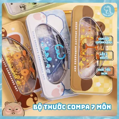 Bộ Compa Thước Kẻ Eke 7 Món HappyHome Capybara - Hộp Thiếc Cao Cấp Giảm 10% Chỉ 45999đ