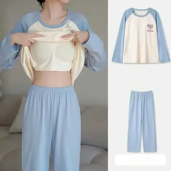 Hình ảnh sản phẩm Bộ Ngủ Dài Tay HANA Đệm Mút Ngực - Đồ Bộ Mặc Nhà Thu Đông Giá Chỉ 145k