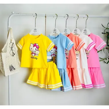 Bộ Quần Áo Bé Gái CHOUCHOU Siêu Xinh - Dây Kitty Phối Quần Loe Cute CC03 Giá Cực Sỉ 130k