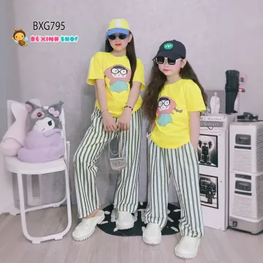 Bộ Quần Áo Bé Gái CHOUCHOU Siêu Xinh - Dây Kitty Phối Quần Loe Cute CC03 Giá Cực Sỉ 130k