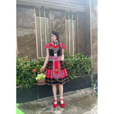 Bộ Trang Phục Dân Tộc Mông Mèo Đỏ Đen - Giá Rẻ 415k - Hàng VIP Chất Lượng Cao 1