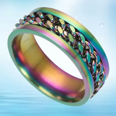 BONGORY Nhẫn bằng thép titan phối dây xích có thể xoay phong cách cá tính cho nam 7