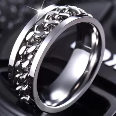 BONGORY Nhẫn bằng thép titan phối dây xích có thể xoay phong cách cá tính cho nam 9
